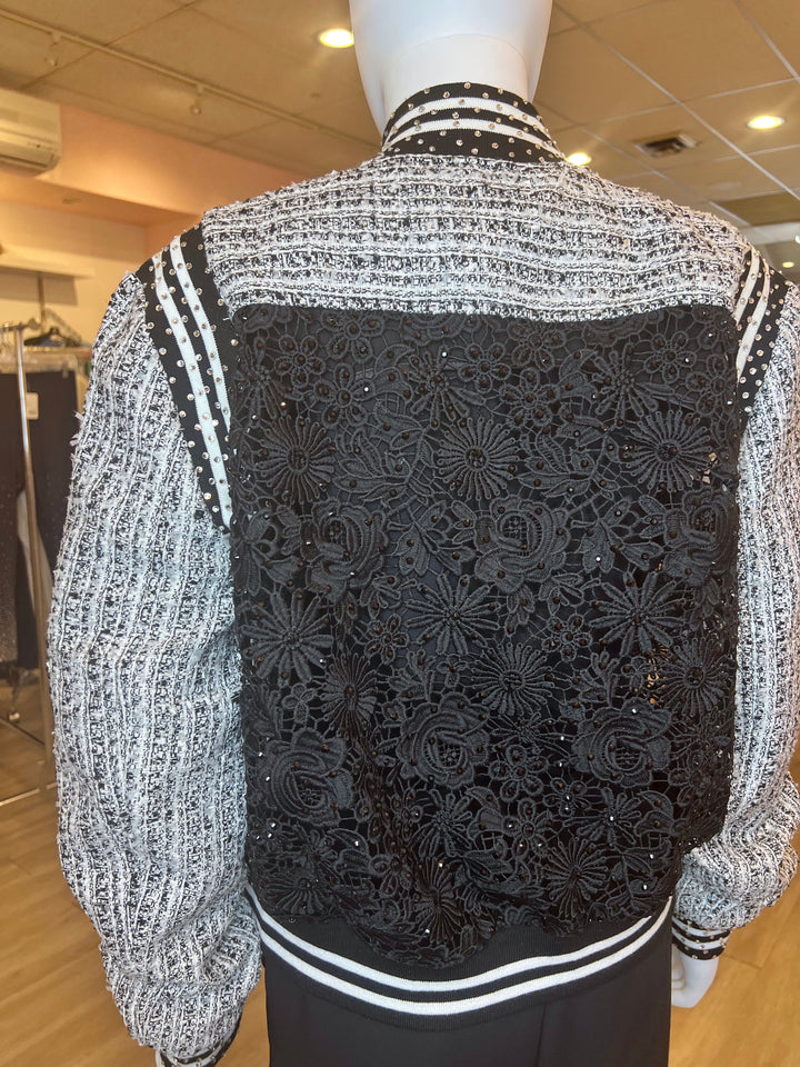 Tweed Rhinestone Bomber Jacket